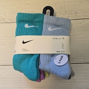 Nike Youth Dri-FIT Crew Socks - Teal and Light Gray